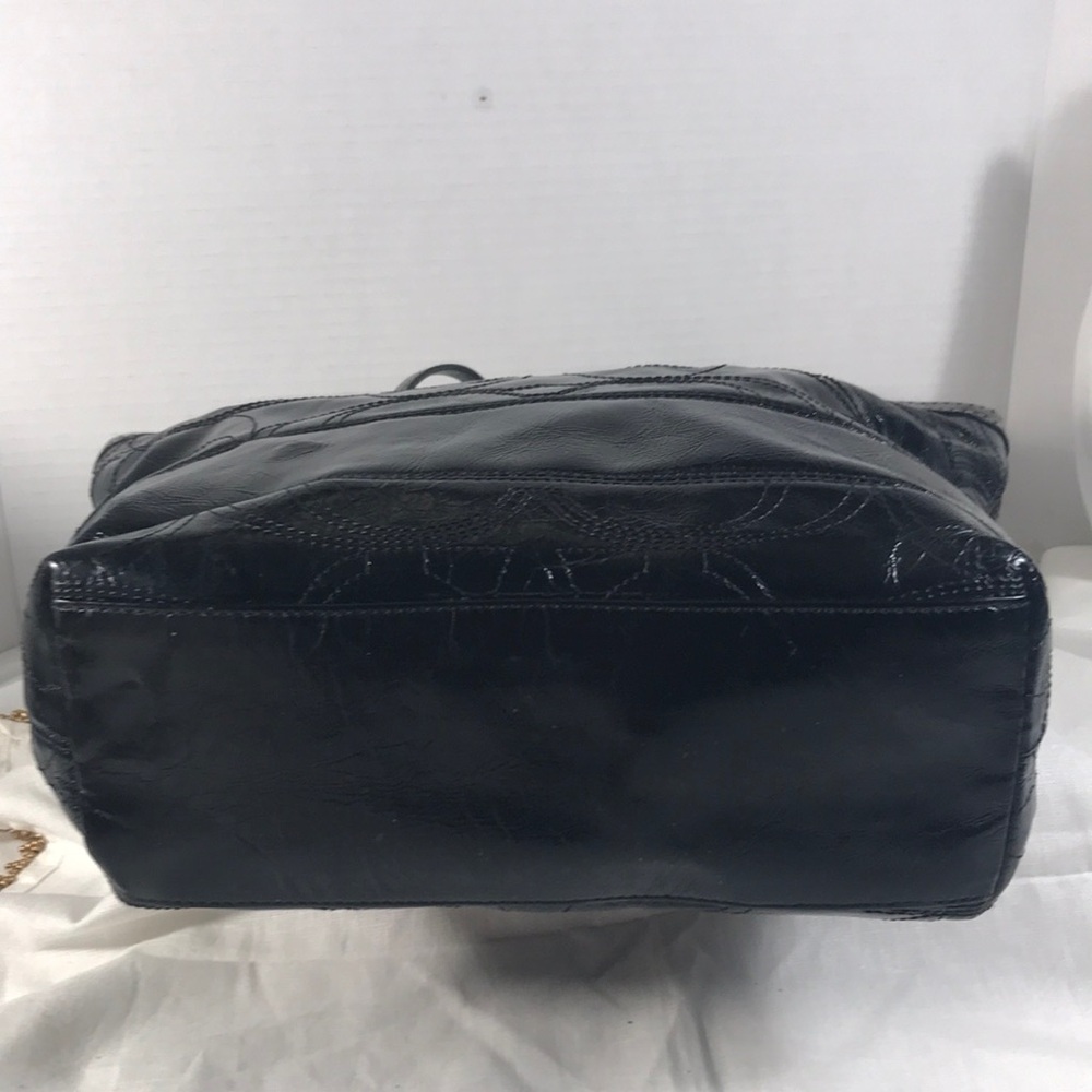 Coach Vintage Women’s F15142 Black Patent Leather CC Logo Stitch Tote Bag Purse - Picture 6 of 12